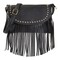 Black Fringe Purse for Women, Faux Leather Hippie Crossbody Bag (10.5 x 1.5 x 7.8 In)